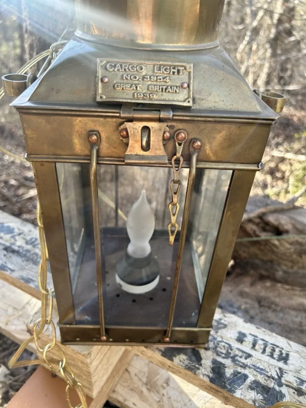 Vintage Marine Cargo Light GR Britain 1939 Brass Ship Carriage Lantern Nautical